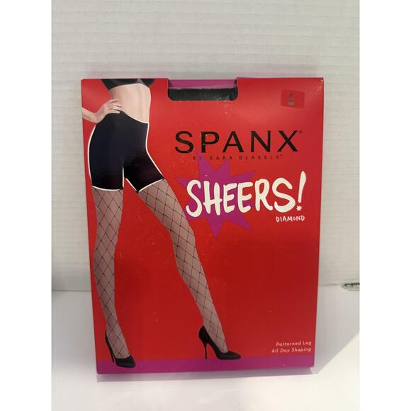 Spanx Sheers Diamond Pantyhose Womens E Black Patterned Leg All Day Shaping - Picture 1 of 7